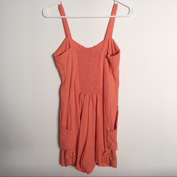 DOLLY Coral Button-Front Romper Sweetheart Neckline Pockets Sz M - Picture 3 of 6